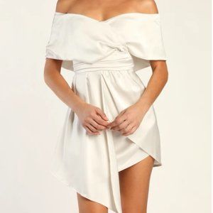 LuLu's Always Celebrating Ivory Satin Off-the-Shoulder Mini Dress